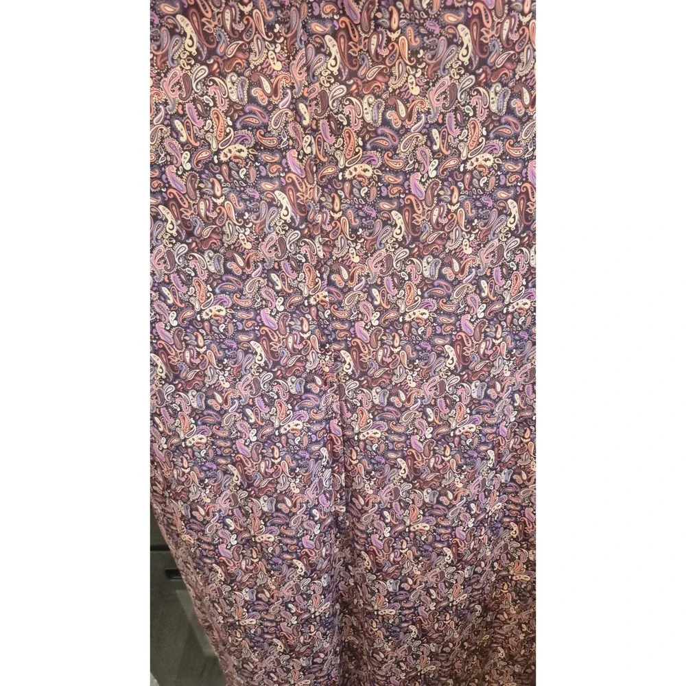 Handmade Vintage Paisley Print Long Sleeve‎ Midi Dress Ruffle Hem Mauve Purple M